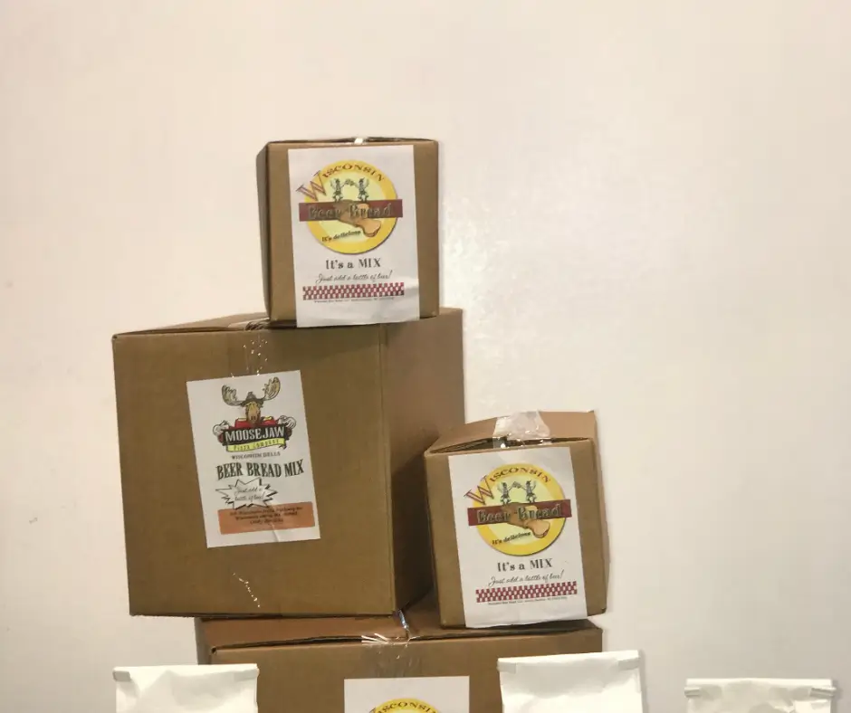 Beer bread gift set packaging view. This image represents beer bread recipe ingredients from Wisconsin Beer Bread.